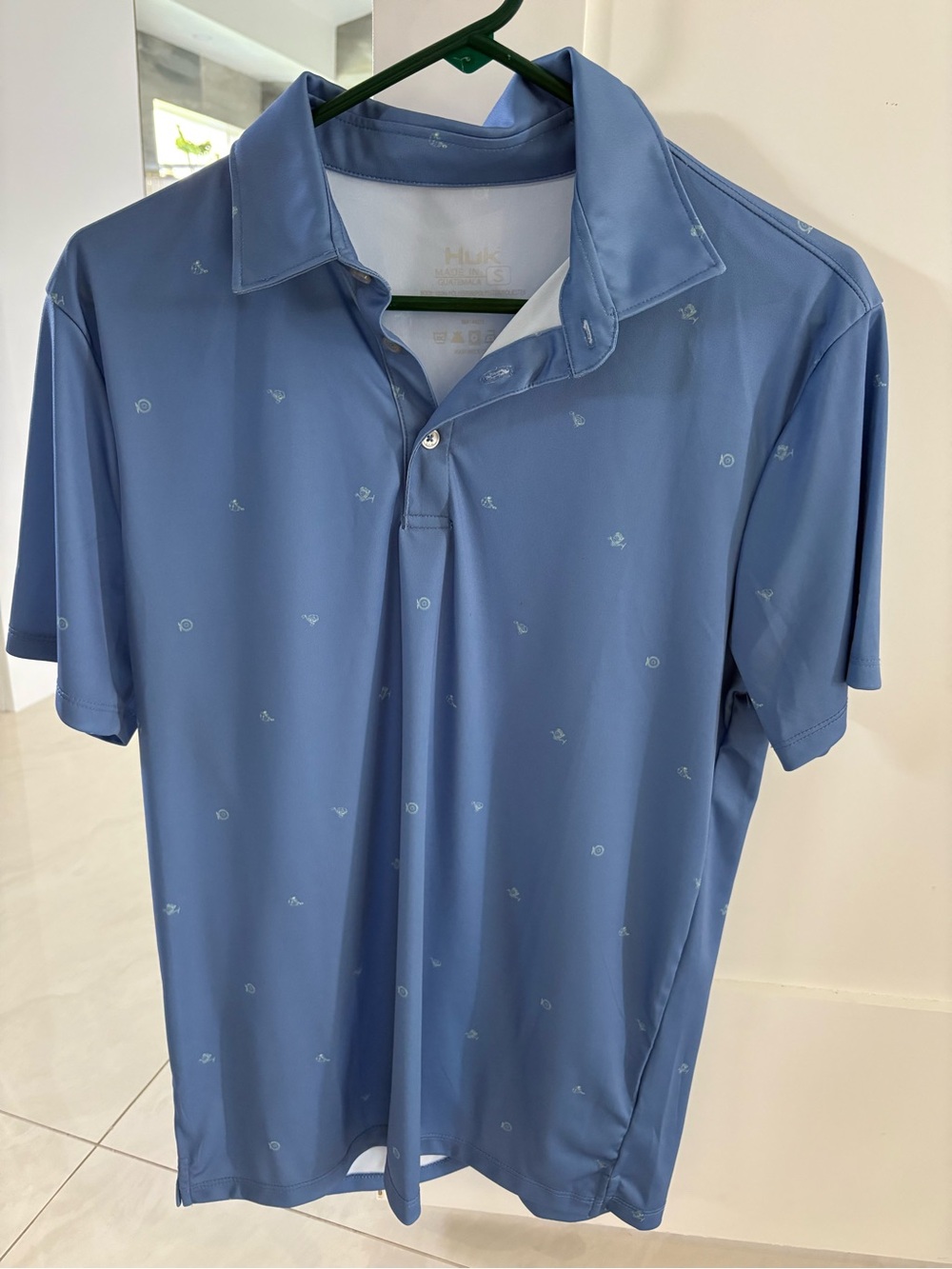 Huk Light Blue Micro-Print Short Sleeve Polo